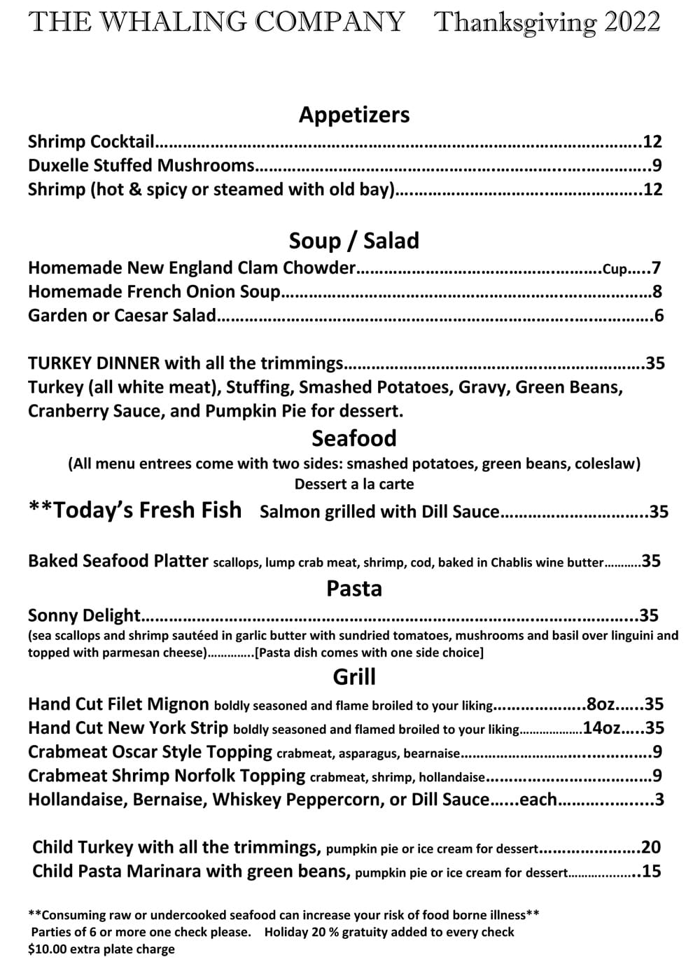 Thanksgiving Menu The Whaling Company